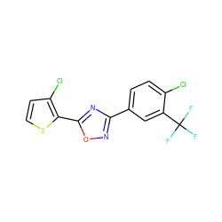 FC(F)(F)c1cc(-c2noc(-c3sccc3Cl)n2)ccc1Cl ZINC000013671418