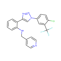 FC(F)(F)c1cc(-n2cc(-c3ccccc3NCc3ccncc3)nn2)ccc1Cl ZINC000040421840