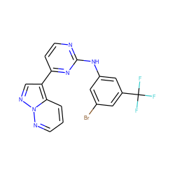 FC(F)(F)c1cc(Br)cc(Nc2nccc(-c3cnn4ncccc34)n2)c1 ZINC000013582601