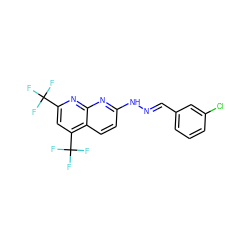 FC(F)(F)c1cc(C(F)(F)F)c2ccc(N/N=C/c3cccc(Cl)c3)nc2n1 ZINC000008673001