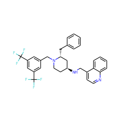 FC(F)(F)c1cc(CN2CC[C@H](NCc3ccnc4ccccc34)C[C@H]2Cc2ccccc2)cc(C(F)(F)F)c1 ZINC000029348266