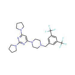 FC(F)(F)c1cc(CN2CCN(c3cc(N4CCCC4)nc(N4CCCC4)n3)CC2)cc(C(F)(F)F)c1 ZINC001772636300