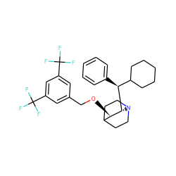 FC(F)(F)c1cc(CO[C@@H]2C3CCN(CC3)[C@H]2[C@@H](c2ccccc2)C2CCCCC2)cc(C(F)(F)F)c1 ZINC000003786133