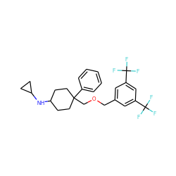 FC(F)(F)c1cc(COCC2(c3ccccc3)CCC(NC3CC3)CC2)cc(C(F)(F)F)c1 ZINC000103250840