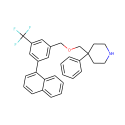 FC(F)(F)c1cc(COCC2(c3ccccc3)CCNCC2)cc(-c2cccc3ccccc23)c1 ZINC000144165436