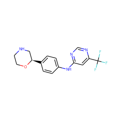 FC(F)(F)c1cc(Nc2ccc([C@@H]3CNCCO3)cc2)ncn1 ZINC000149998874