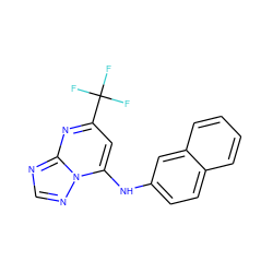 FC(F)(F)c1cc(Nc2ccc3ccccc3c2)n2ncnc2n1 ZINC000040410385