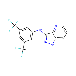 FC(F)(F)c1cc(Nc2n[nH]c3cccnc23)cc(C(F)(F)F)c1 ZINC000166885043