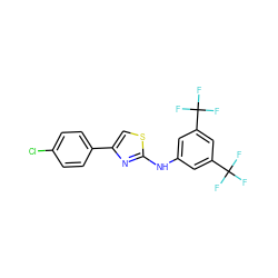 FC(F)(F)c1cc(Nc2nc(-c3ccc(Cl)cc3)cs2)cc(C(F)(F)F)c1 ZINC000253589425