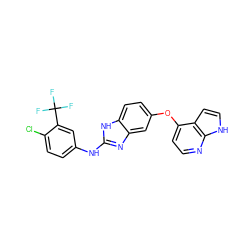 FC(F)(F)c1cc(Nc2nc3cc(Oc4ccnc5[nH]ccc45)ccc3[nH]2)ccc1Cl ZINC000014965235