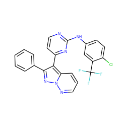 FC(F)(F)c1cc(Nc2nccc(-c3c(-c4ccccc4)nn4ncccc34)n2)ccc1Cl ZINC000013582665