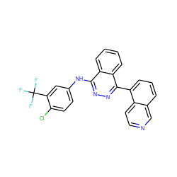 FC(F)(F)c1cc(Nc2nnc(-c3cccc4cnccc34)c3ccccc23)ccc1Cl ZINC000028572049