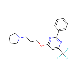 FC(F)(F)c1cc(OCCCN2CCCC2)nc(-c2ccccc2)n1 ZINC000299820813