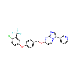 FC(F)(F)c1cc(Oc2ccc(COc3ccn4c(-c5cccnc5)cnc4n3)cc2)ccc1Cl ZINC000473171694