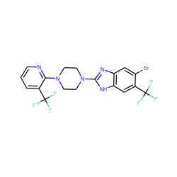 FC(F)(F)c1cc2[nH]c(N3CCN(c4ncccc4C(F)(F)F)CC3)nc2cc1Br ZINC000038157654