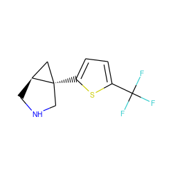 FC(F)(F)c1ccc([C@]23CNC[C@H]2C3)s1 ZINC000040980995