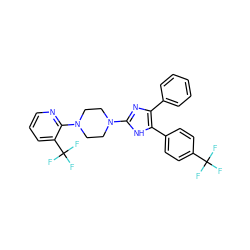 FC(F)(F)c1ccc(-c2[nH]c(N3CCN(c4ncccc4C(F)(F)F)CC3)nc2-c2ccccc2)cc1 ZINC000028953835