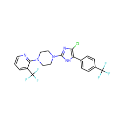 FC(F)(F)c1ccc(-c2[nH]c(N3CCN(c4ncccc4C(F)(F)F)CC3)nc2Cl)cc1 ZINC000028953853