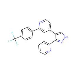 FC(F)(F)c1ccc(-c2cc(-c3c[nH]nc3-c3ccccn3)ccn2)cc1 ZINC000013684410