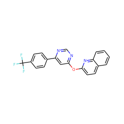 FC(F)(F)c1ccc(-c2cc(Oc3ccc4ccccc4n3)ncn2)cc1 ZINC000014974076