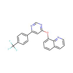 FC(F)(F)c1ccc(-c2cc(Oc3cccc4cccnc34)ncn2)cc1 ZINC000014974079