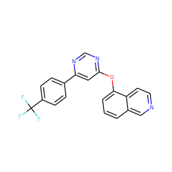 FC(F)(F)c1ccc(-c2cc(Oc3cccc4cnccc34)ncn2)cc1 ZINC000014974085