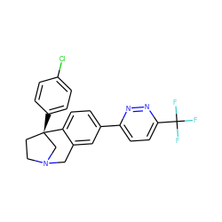 FC(F)(F)c1ccc(-c2ccc3c(c2)CN2CC[C@@]3(c3ccc(Cl)cc3)C2)nn1 ZINC000114348402