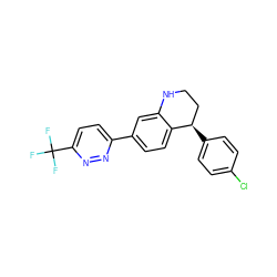 FC(F)(F)c1ccc(-c2ccc3c(c2)NCC[C@H]3c2ccc(Cl)cc2)nn1 ZINC000204522840