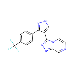 FC(F)(F)c1ccc(-c2n[nH]cc2-c2nnc3cnccn23)cc1 ZINC001772587783