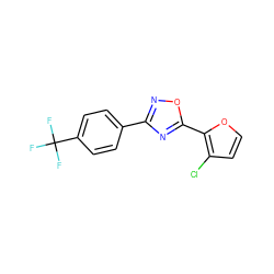 FC(F)(F)c1ccc(-c2noc(-c3occc3Cl)n2)cc1 ZINC000013671440