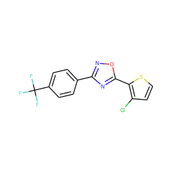 FC(F)(F)c1ccc(-c2noc(-c3sccc3Cl)n2)cc1 ZINC000000082074