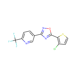 FC(F)(F)c1ccc(-c2noc(-c3sccc3Cl)n2)cn1 ZINC000013671424