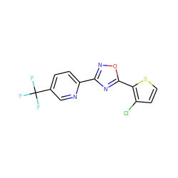 FC(F)(F)c1ccc(-c2noc(-c3sccc3Cl)n2)nc1 ZINC000013671422