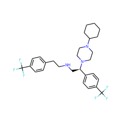 FC(F)(F)c1ccc(CCNC[C@H](c2ccc(C(F)(F)F)cc2)N2CCN(C3CCCCC3)CC2)cc1 ZINC000028523560