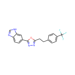 FC(F)(F)c1ccc(CCc2nnc(-c3ccc4nc[nH]c4c3)o2)cc1 ZINC000096282991