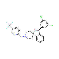 FC(F)(F)c1ccc(CN2CCC3(CC2)O[C@@H](c2cc(Cl)cc(Cl)c2)c2ccccc23)nc1 ZINC000073292539