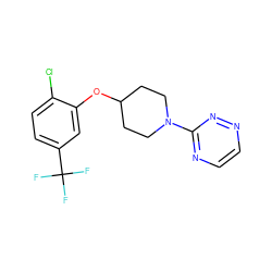 FC(F)(F)c1ccc(Cl)c(OC2CCN(c3nccnn3)CC2)c1 ZINC000072317672