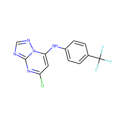 FC(F)(F)c1ccc(Nc2cc(Cl)nc3ncnn23)cc1 ZINC000071295515