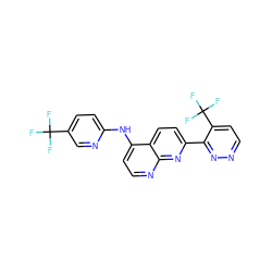 FC(F)(F)c1ccc(Nc2ccnc3nc(-c4nnccc4C(F)(F)F)ccc23)nc1 ZINC000038254073