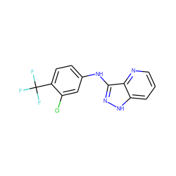 FC(F)(F)c1ccc(Nc2n[nH]c3cccnc23)cc1Cl ZINC000118721514