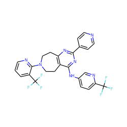 FC(F)(F)c1ccc(Nc2nc(-c3ccncc3)nc3c2CCN(c2ncccc2C(F)(F)F)CC3)cn1 ZINC000145140485