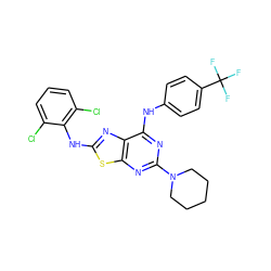 FC(F)(F)c1ccc(Nc2nc(N3CCCCC3)nc3sc(Nc4c(Cl)cccc4Cl)nc23)cc1 ZINC000044361019