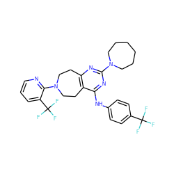 FC(F)(F)c1ccc(Nc2nc(N3CCCCCC3)nc3c2CCN(c2ncccc2C(F)(F)F)CC3)cc1 ZINC000144549993