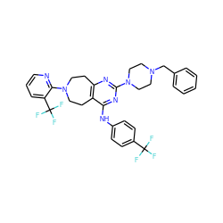 FC(F)(F)c1ccc(Nc2nc(N3CCN(Cc4ccccc4)CC3)nc3c2CCN(c2ncccc2C(F)(F)F)CC3)cc1 ZINC000144364183