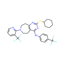 FC(F)(F)c1ccc(Nc2nc(SC3CCCCC3)nc3c2CCN(c2ncccc2C(F)(F)F)CC3)cc1 ZINC000145152619