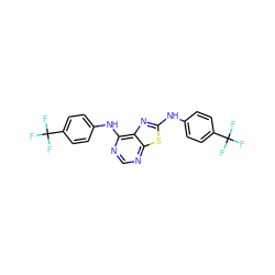 FC(F)(F)c1ccc(Nc2nc3c(Nc4ccc(C(F)(F)F)cc4)ncnc3s2)cc1 ZINC000040394657