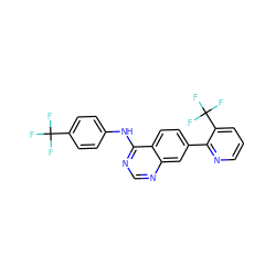 FC(F)(F)c1ccc(Nc2ncnc3cc(-c4ncccc4C(F)(F)F)ccc23)cc1 ZINC000038149571