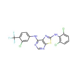 FC(F)(F)c1ccc(Nc2ncnc3sc(Nc4c(Cl)cccc4Cl)nc23)cc1Cl ZINC000040394543