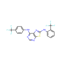 FC(F)(F)c1ccc(Nc2ncnc3sc(Nc4ccccc4C(F)(F)F)nc23)cc1 ZINC000040875969