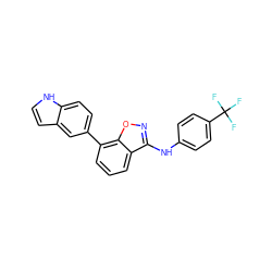 FC(F)(F)c1ccc(Nc2noc3c(-c4ccc5[nH]ccc5c4)cccc23)cc1 ZINC000045298599